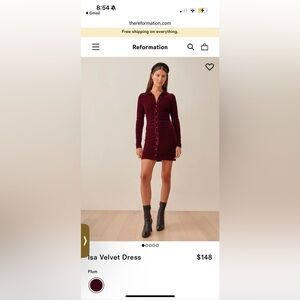 Reformation Isa Velvet Dress
